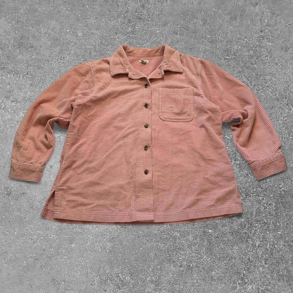 LL Bean Pink Corduroy Shirt Jacket Womens Medium Pet M 267370 Preppy Workwear